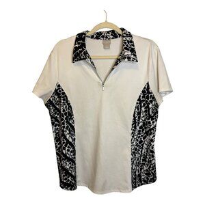 Chico's Blouse Women's Size Large Zenergy Polo Golf 1/4 Zip Black White Chicos 2